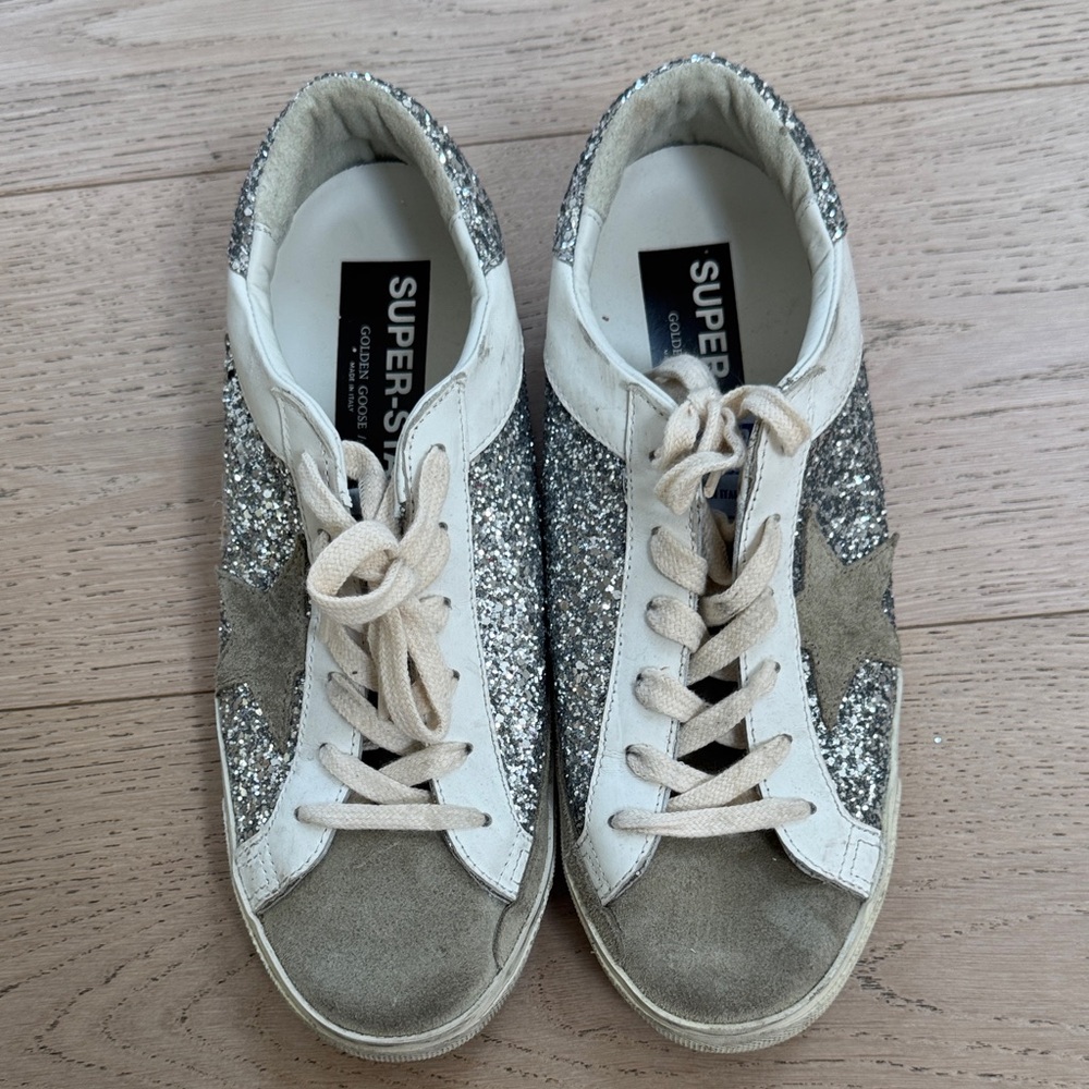 Golden Goose Glitter Sneakers - Silver and White
